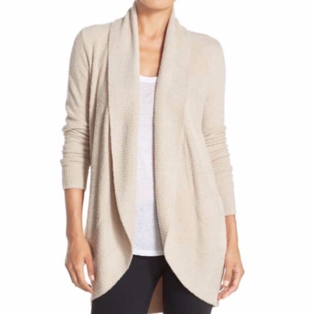 Barefoot Dreams CozyChic Lite Circle Cardigan Sweater Shawl Collar Cream XS/S